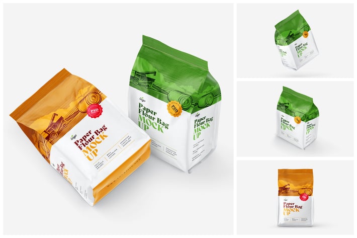 Paper Flour Bag Mockup Set | Pouch