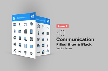 40 Communication Filled Blue & Black Icons S2