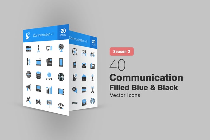 40 Communication Filled Blue & Black Icons S2