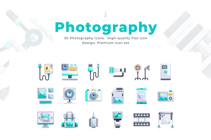 30 Photography Icons - Flat