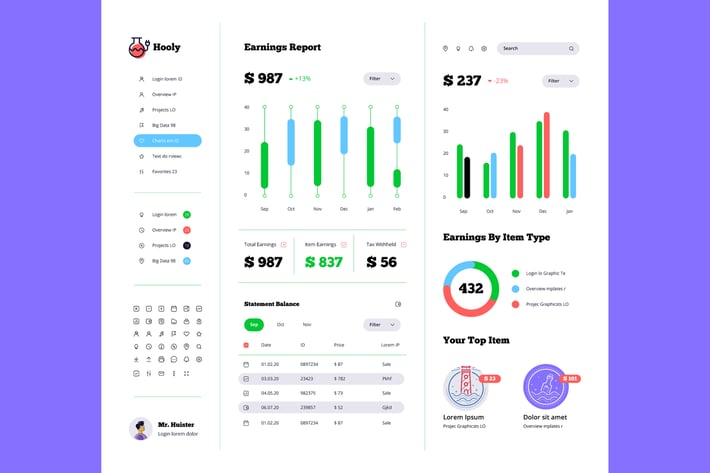 Vector Dashboard Kit Earnings Report 