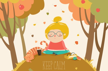 Yoga time in autumn park card template. Vector 