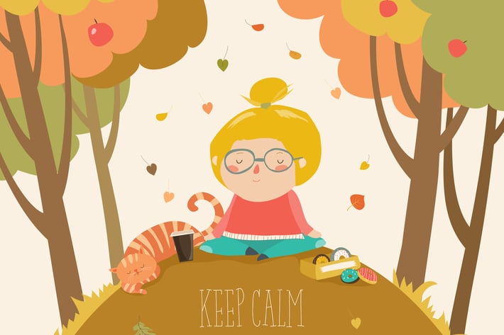 Yoga time in autumn park card template. Vector 