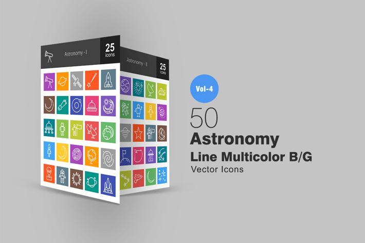 50 Astronomy Line Multicolor Icons