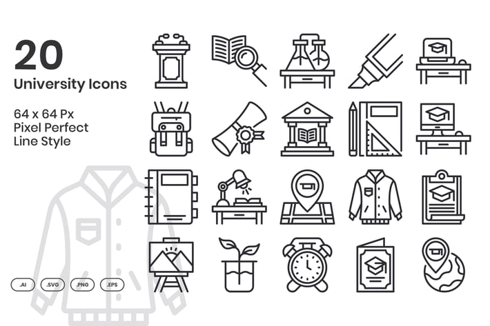 20 University Icons Set - Line