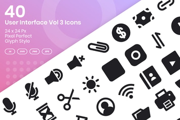 40 User Interface Vol 3 Icons Set - Glyph