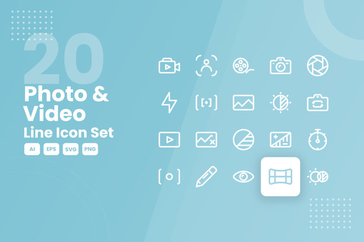 20 Photo & Video Line Icon Set