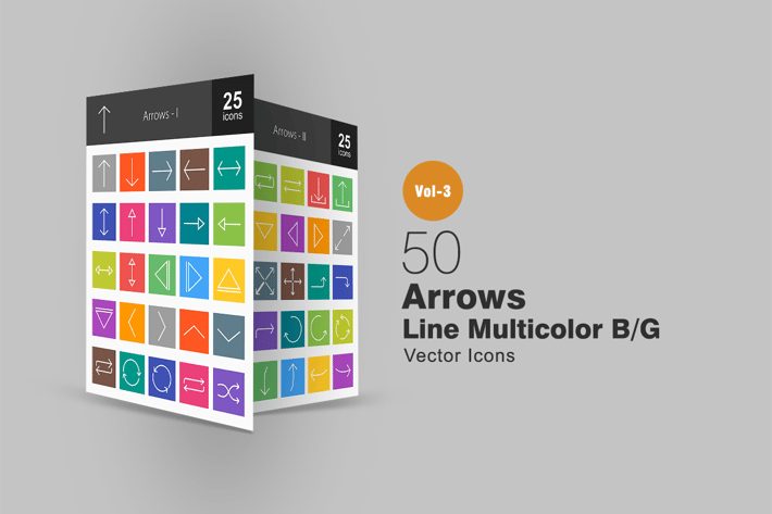 50 Arrows Line Multicolor Icons