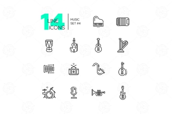 Musical Instruments - line design style icons set