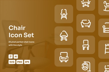 Chair Dashed Line Icon Set