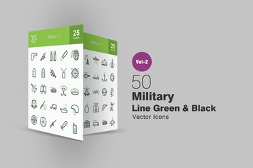 50 Military Line Green & Black Icons