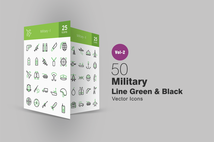 50 Military Line Green & Black Icons