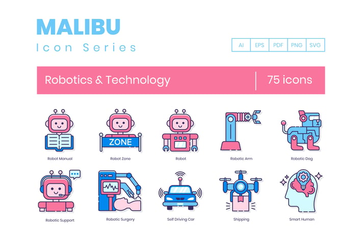 75 Robotics & Technology Line Icons