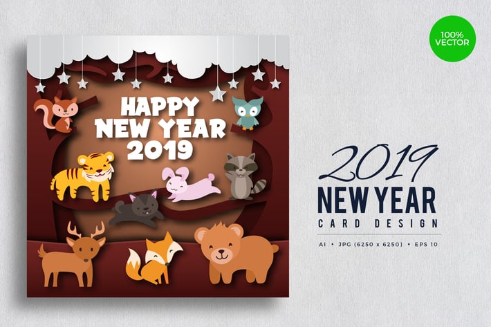 Cute Wildlife Animal Happy New Year 2019 Card 2