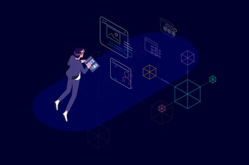VR Blockchain Data Isometric Illustration