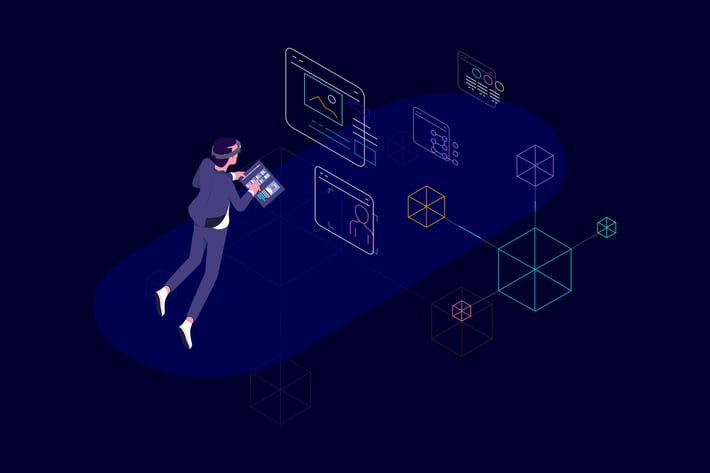 VR Blockchain Data Isometric Illustration
