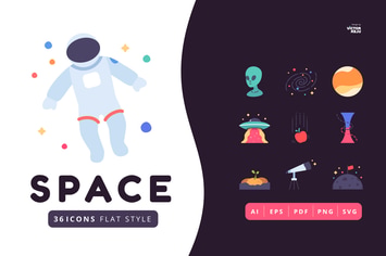 36 Space Icons Flat Style
