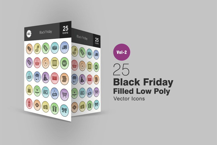 25 Black Friday Filled Low Poly Icons