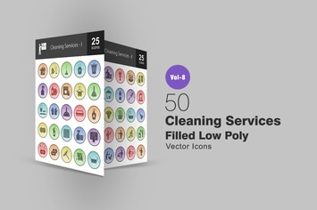 50 Cleaning Services Filled Low Poly Icons