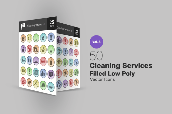50 Cleaning Services Filled Low Poly Icons
