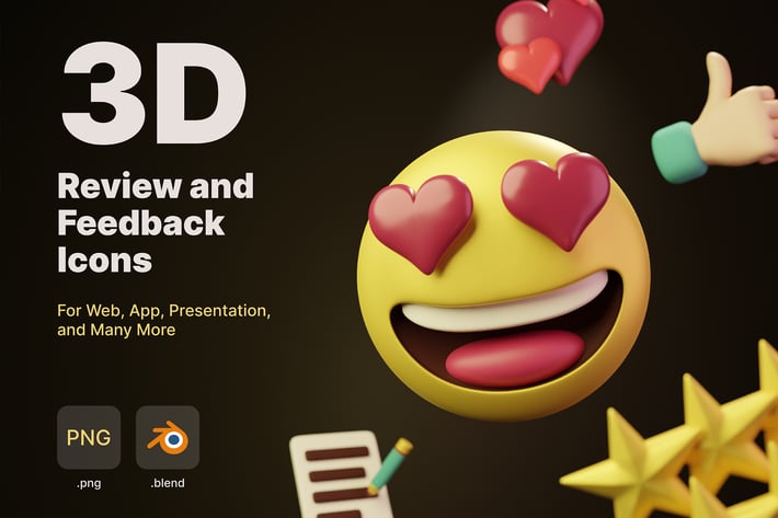3D Review and Feedback Icons