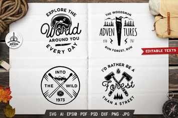 Forest Adventure Logos Set, Retro Camp Badges
