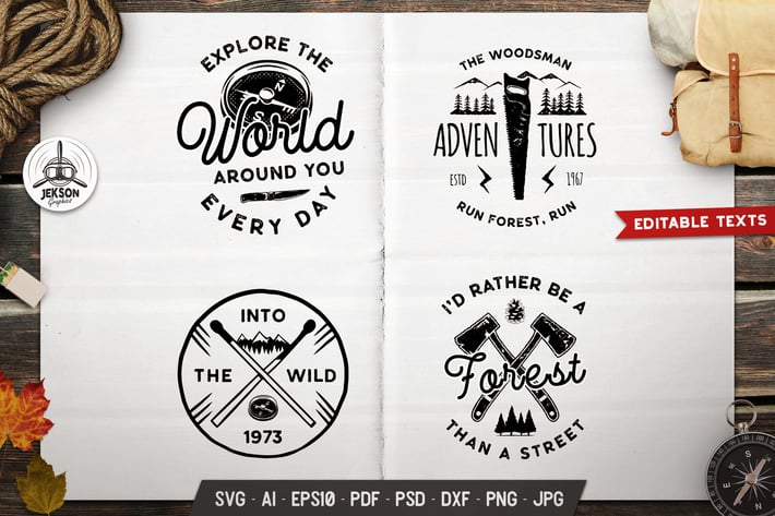 Forest Adventure Logos Set, Retro Camp Badges