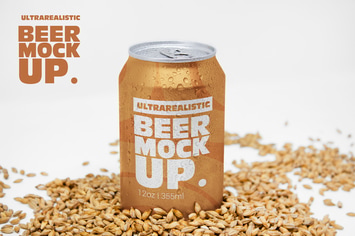 Perspective Malt Beer Can Mockup