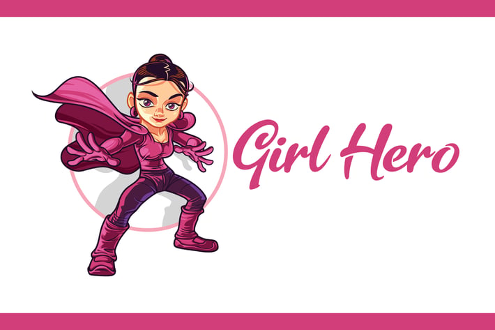 Cartoon Girl Hero Character Mascot Logo