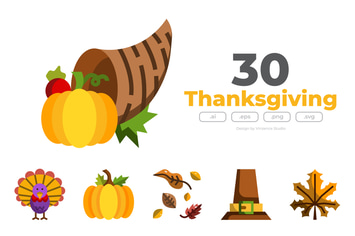 30 Thanksgiving Icons - FLAT