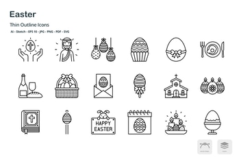 Easter celebration thin outline icons