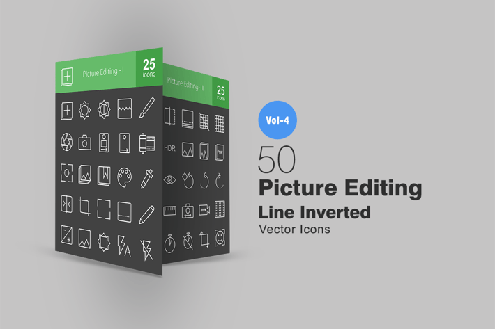 50 Picture Editing Line Inverted Icons