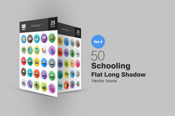 50 Schooling Flat Shadowed Icons