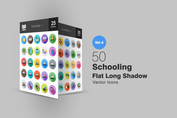 50 Schooling Flat Shadowed Icons