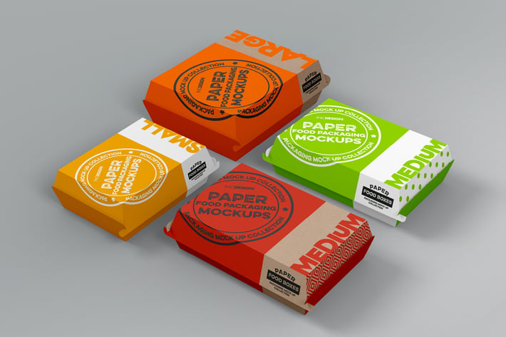 Paper Clamshell Takeout Packaging Mockups