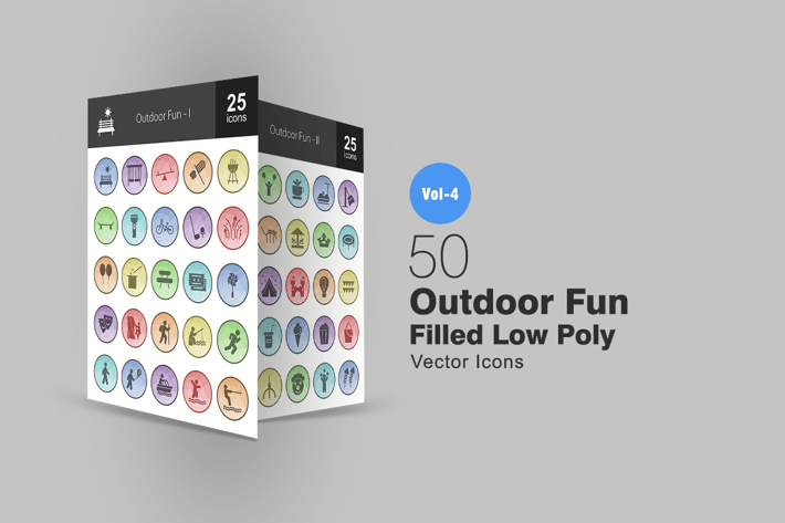 50 Outdoor Fun Filled Low Poly Icons