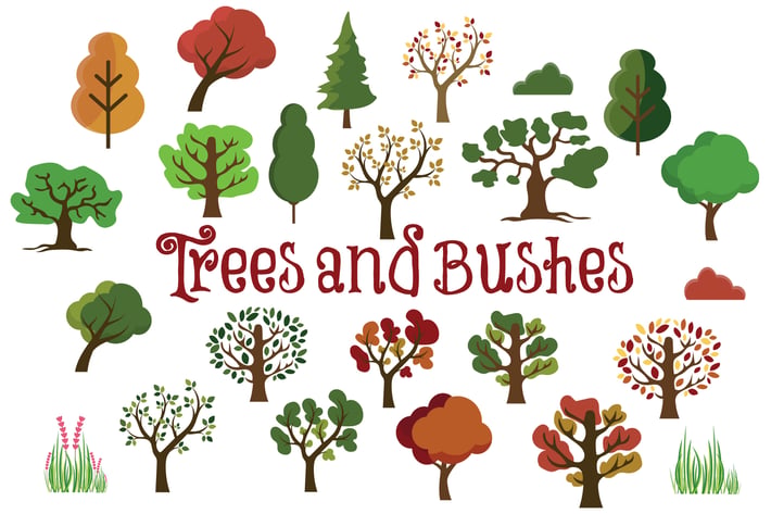 Tree & Bushes Hand Drawn