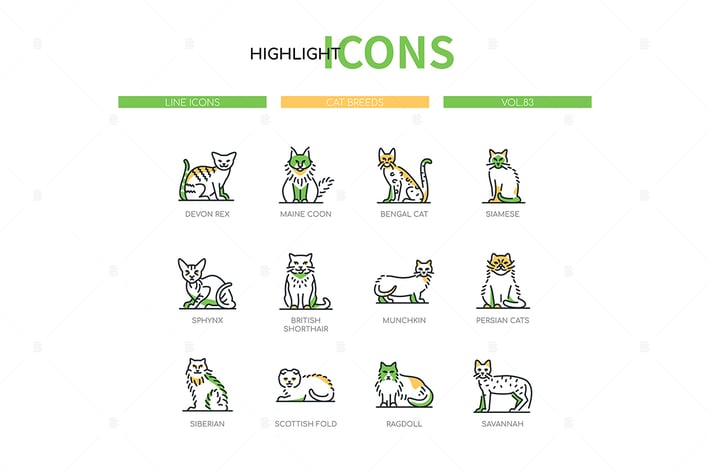 Cat breeds - modern line design style icons set