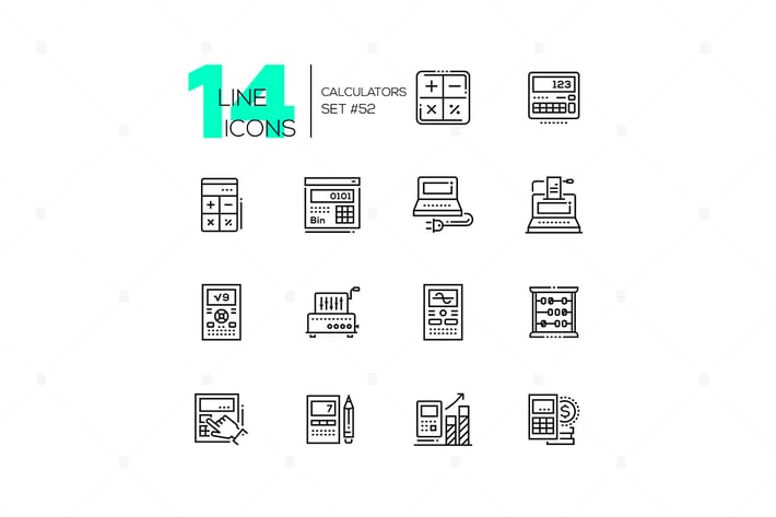 Calculators - modern line design icons set