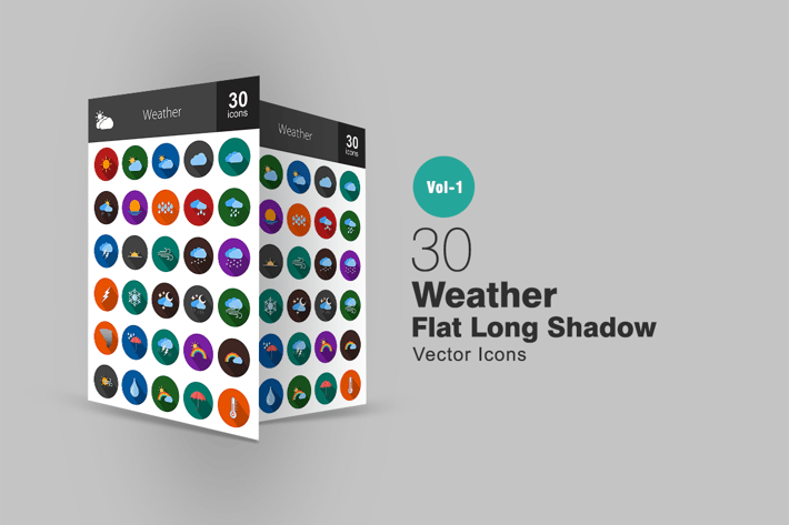 30 Weather Flat Long Shadow Icons