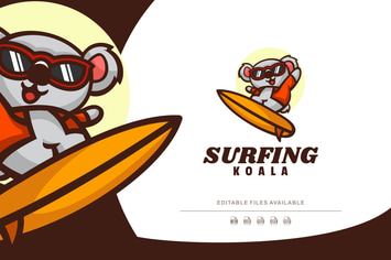 Surfing Koala Cartoon Logo