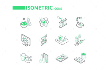 Science and Medicine - Line Isometric Icons