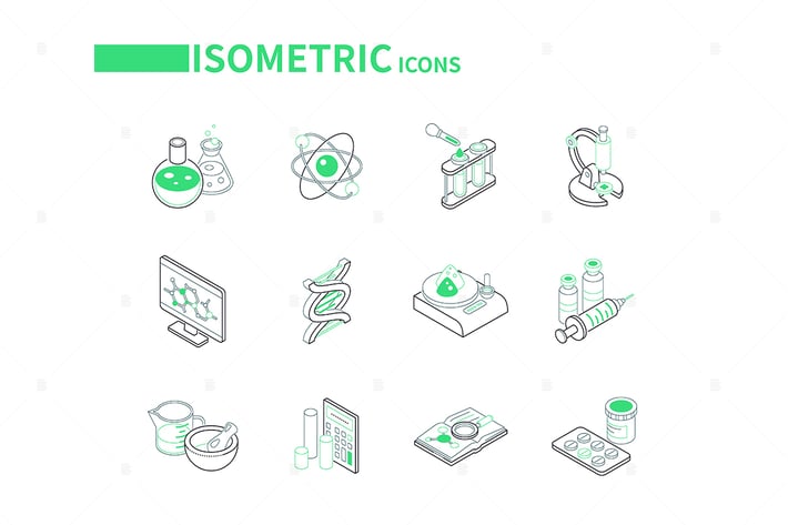 Science and Medicine - Line Isometric Icons