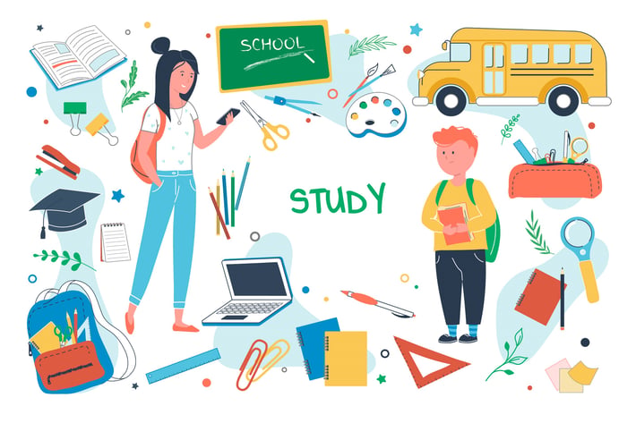 Back to School Set Isolated Elements