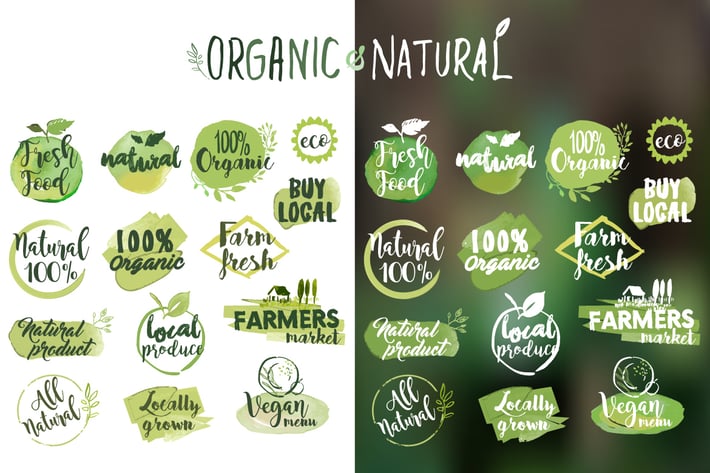 Organic food stickers and badges