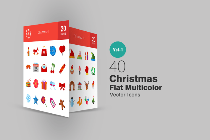 40 Christmas Flat Multicolor Icons