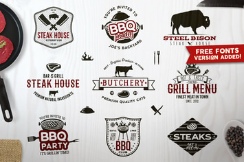 BBQ Vintage Logos & Grill Retro Emblems Set