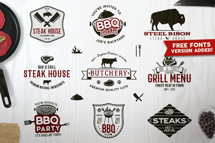 BBQ Vintage Logos & Grill Retro Emblems Set