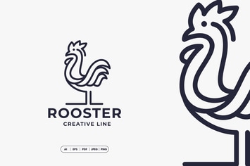 Rooster Simple Line Logo Template