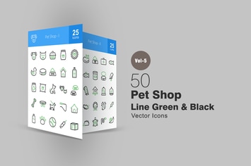 50 Pet Shop Line Green & Black Icons
